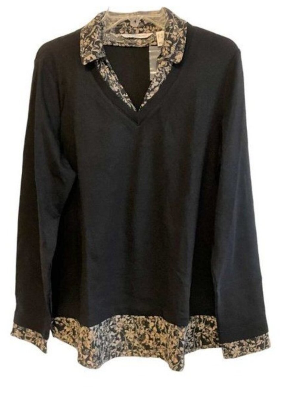 Isaac Mizrahi Live! Mixed Media Collared Vneck Layered Look Top LARGE (313C)